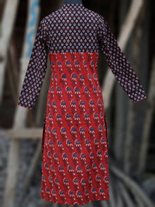 Red Black Ivory Blue Ajrakh Hand Block Printed Kurta - K42BP074