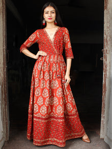 Motif Saga - Hand Block Printed Cotton Long Angrakha Dress  - D338F1830