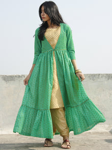 Green Golden Two Piece Brocade And Chanderi  Kurta (Set of 2) - D130F001
