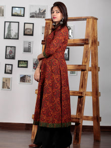 Rust Yellow Green Ajrakh Hand Block Printed Kurta With Stand Collar  - K14BP021
