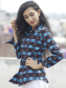 Black Blue Red Ivory Hand Woven Double Ikat Shirt  - T21F823