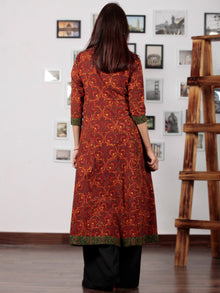 Rust Yellow Green Ajrakh Hand Block Printed Kurta With Stand Collar  - K14BP021