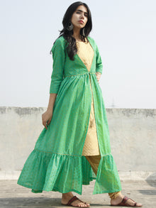 Green Golden Two Piece Brocade And Chanderi  Kurta (Set of 2) - D130F001