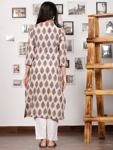 Ivory Maroon Indigo Hand Printed Ajrakh Kurta With Tassels & Cold Shoulder- K98F1538