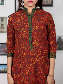 Rust Yellow Green Ajrakh Hand Block Printed Kurta With Stand Collar  - K14BP021
