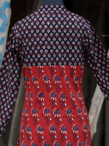 Red Black Ivory Blue Ajrakh Hand Block Printed Kurta - K42BP074