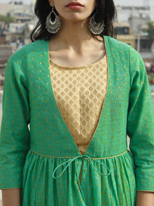 Green Golden Two Piece Brocade And Chanderi  Kurta (Set of 2) - D130F001
