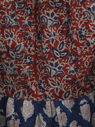 Red Indigo Ivory Black Hand Blocked Cotton Tier Dress  - D139F1071