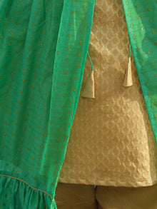 Green Golden Two Piece Brocade And Chanderi  Kurta (Set of 2) - D130F001