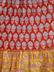 Red Yellow Blue ivory Hand block Printed Dress With Gathers And Peasant Sleeves  - D77F780