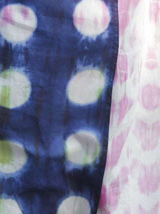 Naaz White Indigo Pink Green Tie Dye Asymmetrical Sleeveless Dress With Back Zip  - DS24F001