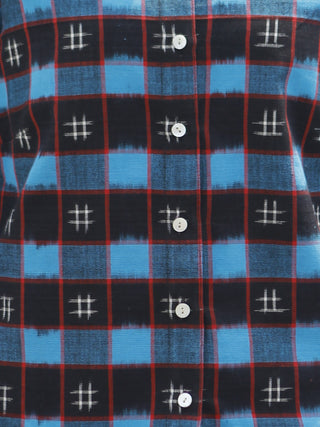 Black Blue Red Ivory Hand Woven Double Ikat Shirt  - T21F823