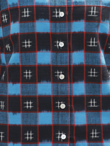 Black Blue Red Ivory Hand Woven Double Ikat Shirt  - T21F823
