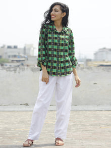 Black Green Yellow Ivory Hand Woven Double Ikat Shirt  - T21F767