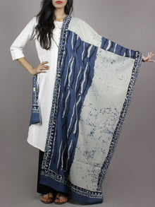 Indigo Ivory Black Grey Mughal Nakashi Ajrakh Hand Block Printed Cotton Stole - S63170170