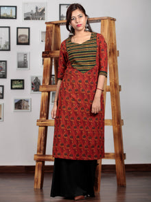 Rust Yellow Green Black Ajrakh Hand Block Printed Kurta   - K69BP0104
