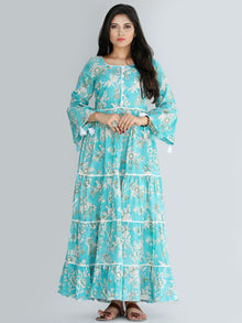 Gulzar Ruhma - Hand Block Printed Tiered Long Dress With Lace - D410F2030