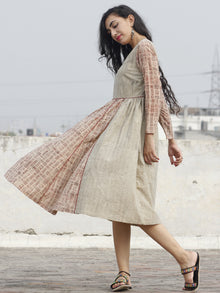Beige Black Maroon Midi Hand Block Printed Cotton Dress - D91F423