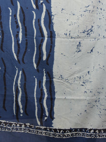 Indigo Ivory Black Grey Mughal Nakashi Ajrakh Hand Block Printed Cotton Stole - S63170170
