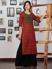 Rust Yellow Green Black Ajrakh Hand Block Printed Kurta   - K69BP0104