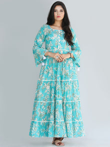 Gulzar Ruhma - Hand Block Printed Tiered Long Dress With Lace - D410F2030