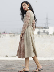 Beige Black Maroon Midi Hand Block Printed Cotton Dress - D91F423