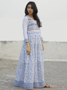 Naaz Blue White Grey Magenta Hand Block Printed Long Angrakha Dress -  DS38F001