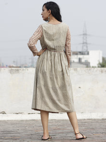 Beige Black Maroon Midi Hand Block Printed Cotton Dress - D91F423