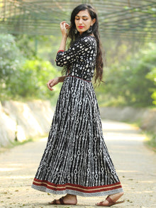 Naaz Monochrome  - Hand Block Printed Long Cotton Angrakha Dress  - DS75F001