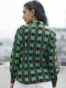Black Green Yellow Ivory Hand Woven Double Ikat Shirt  - T21F767