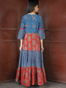 TIERED BLOCKS - Hand Block Printed Long Cotton Dress - D346F1827