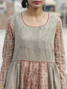 Beige Black Maroon Midi Hand Block Printed Cotton Dress - D91F423