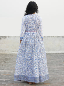 Naaz Blue White Grey Magenta Hand Block Printed Long Angrakha Dress -  DS38F001