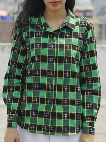 Black Green Yellow Ivory Hand Woven Double Ikat Shirt  - T21F767