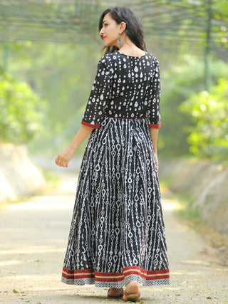 Naaz Monochrome  - Hand Block Printed Long Cotton Angrakha Dress  - DS75F001