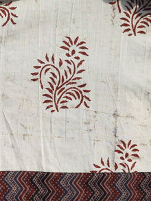 Beige Maroon Indigo Hand Block Printed Cotton Dress With Ajrakh Printed Border & Gathers - D73F428