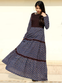 Firoza - Ajrakh Hand Block Printed Long Tiered Dress - D402F1517