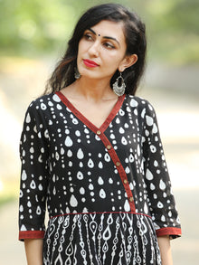 Naaz Monochrome  - Hand Block Printed Long Cotton Angrakha Dress  - DS75F001