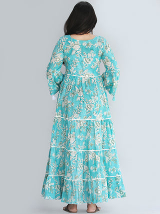 Gulzar Ruhma - Hand Block Printed Tiered Long Dress With Lace - D410F2030