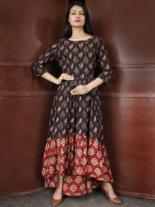 Peacock Motif - Hand Block Printed Long Sequence Embroidered Dress - D274F1810