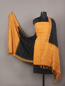 Yellow Black White Ikat Handwoven Cotton Suit Fabric Set of 3 - S1002011