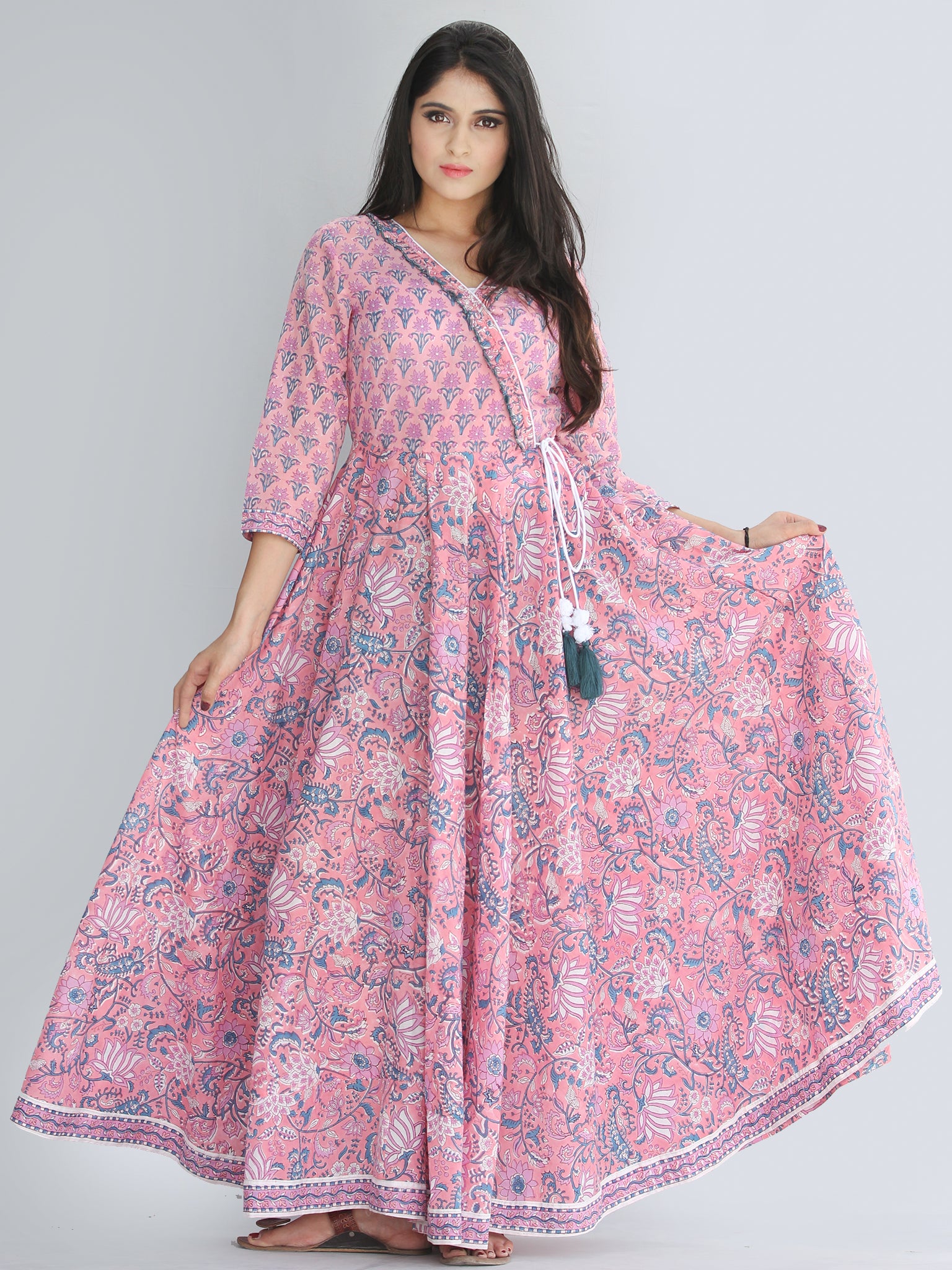 Gulzar Turfa - Hand Block Printed Angrakha Long Dress - D411F2232 ...