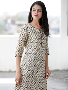 Ivory Maroon Green Hand Block Printed Chanderi Silk Kurta - K170F1926