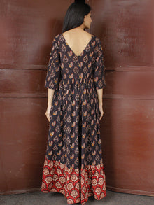 Peacock Motif - Hand Block Printed Long Sequence Embroidered Dress - D274F1810