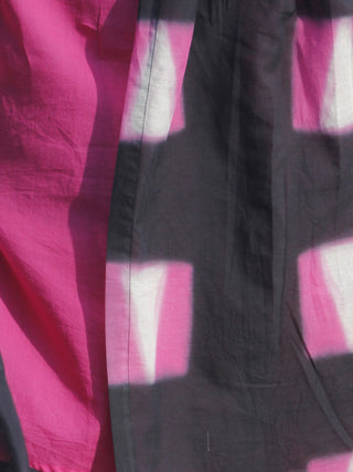 Naaz Black Pink White Hand Block Printed & Tie Dye Dress With Peasant Sleeves & Lining -DS25F001