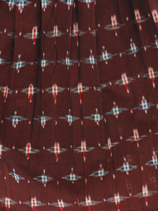Maroon Green Red Ivory Handwoven Double Ikat Pleated Sleeveless Dress With Back Zip  - D65F664