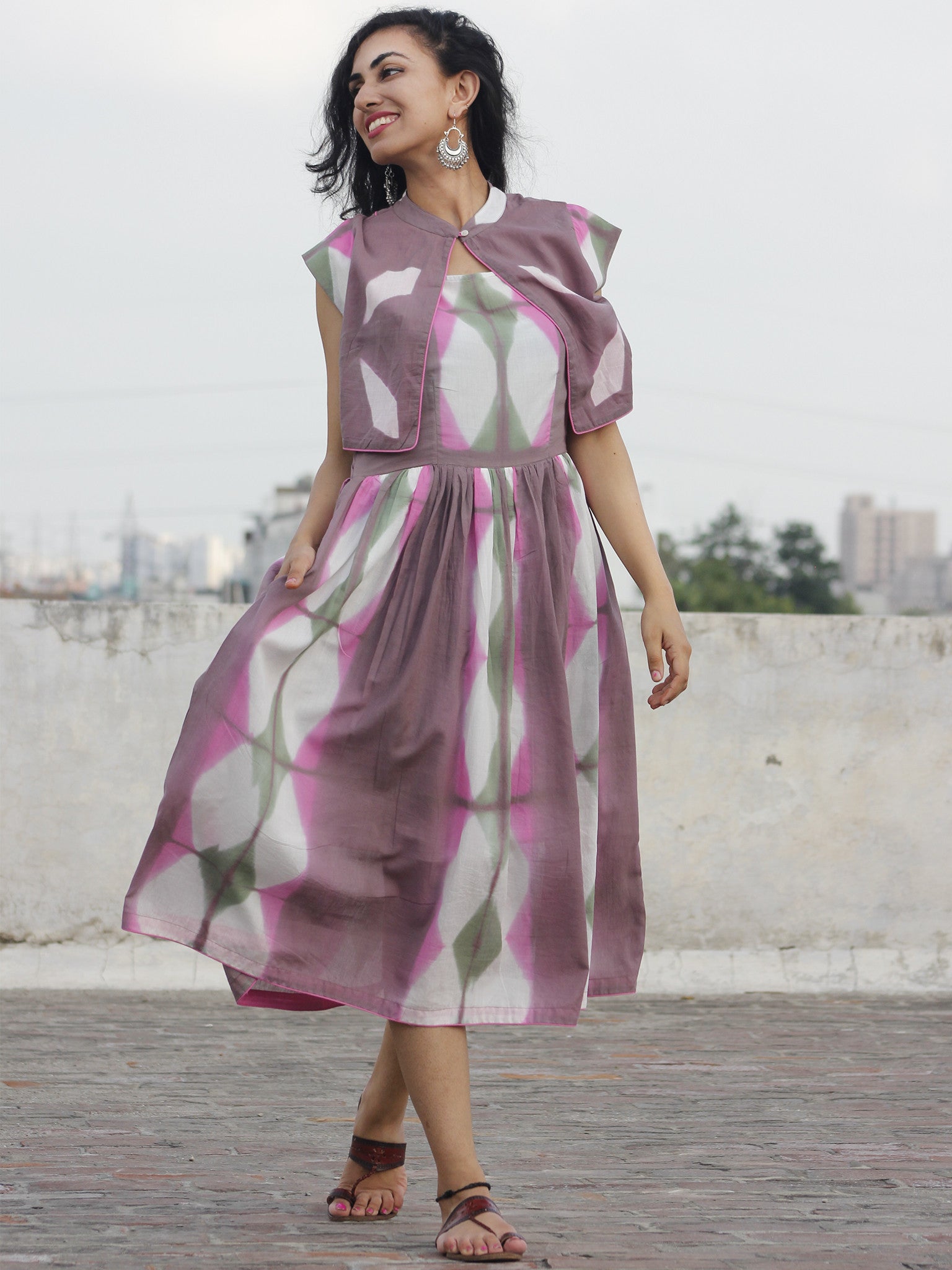 purple and white tie dye dress Tie Dye Loose Midi Dress in Purple