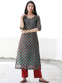 Rose Garden - Dark Green Maroon Chanderi  Kurta & Pants Sets  - Set of 2  - SS01F1925