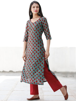 Rose Garden - Dark Green Maroon Chanderi  Kurta & Pants Sets  - Set of 2  - SS01F1925