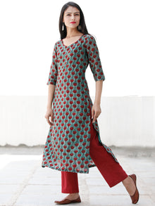 Rose Garden - Dark Green Maroon Chanderi  Kurta & Pants Sets  - Set of 2  - SS01F1925